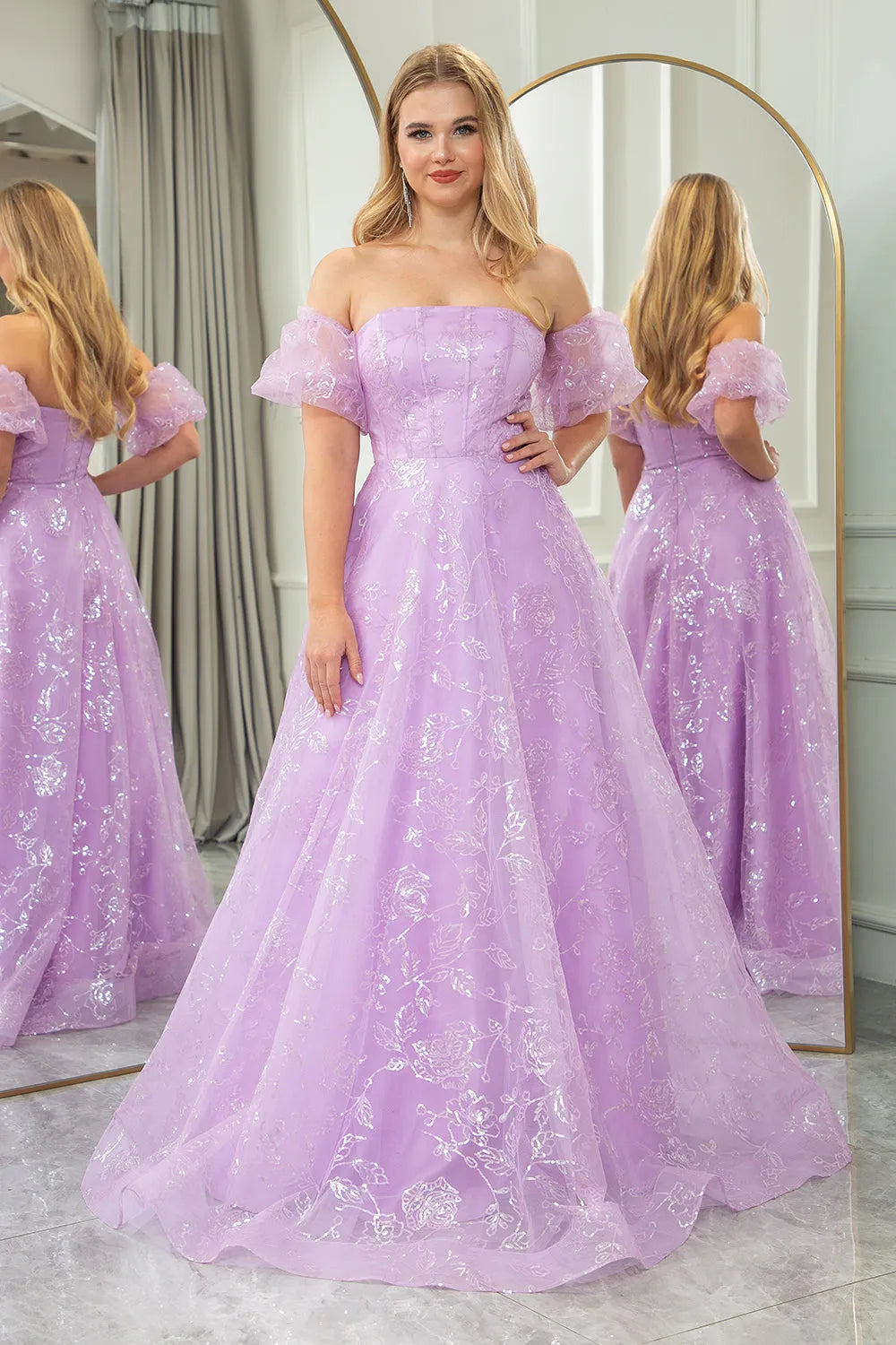 Wholesale A-Line Strapless Tulle Prom Dress With Detachable Sleeves