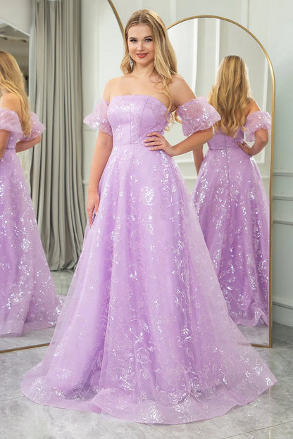 Wholesale A-Line Strapless Tulle Prom Dress With Detachable Sleeves