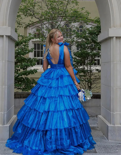 Wholesale A-Line Prom Princess Deep V-Neck Tiered Party Dress