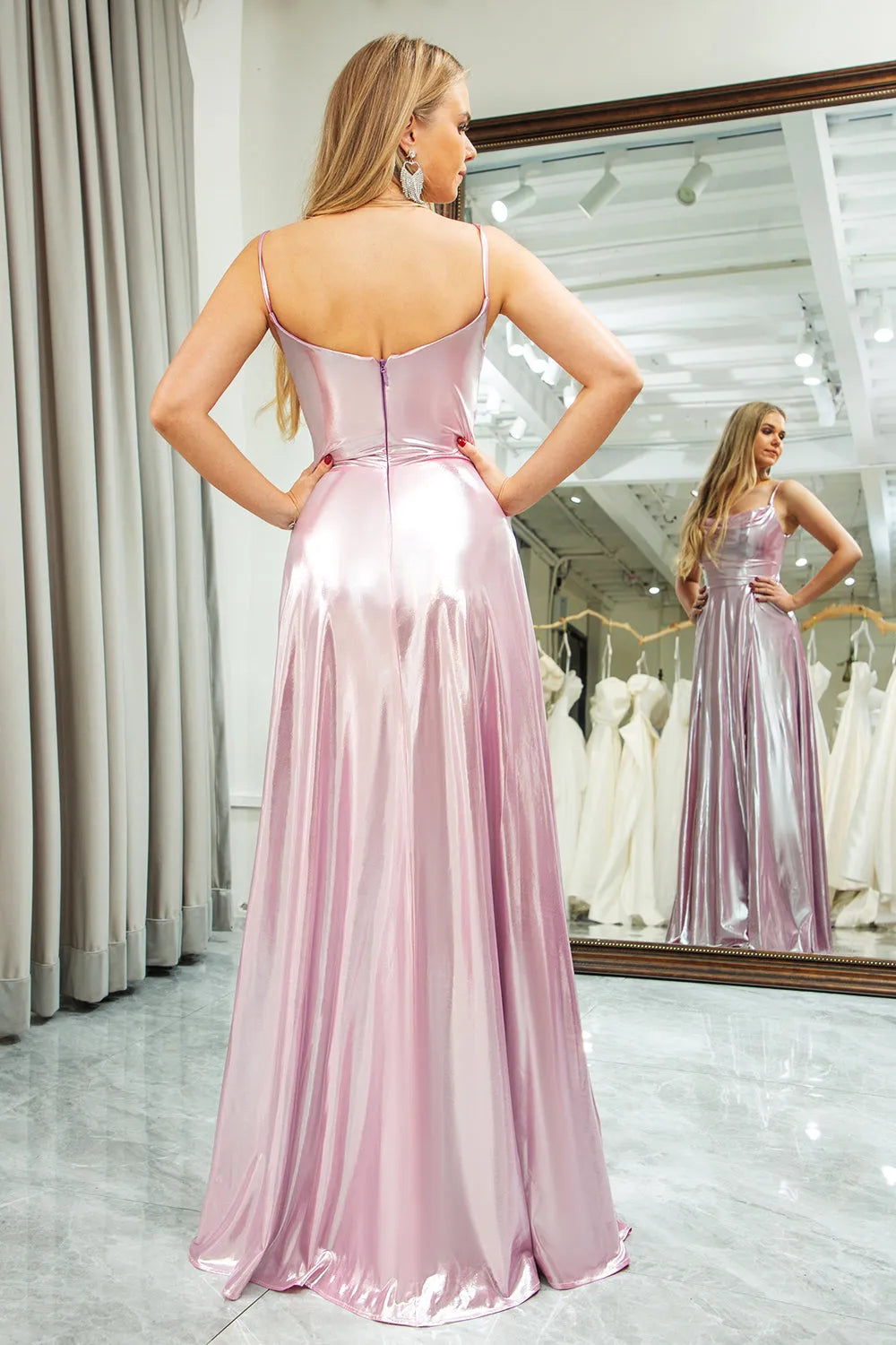 Wholesale Long Prom Dress A-Line Spaghetti Straps Zipper Back With Slit