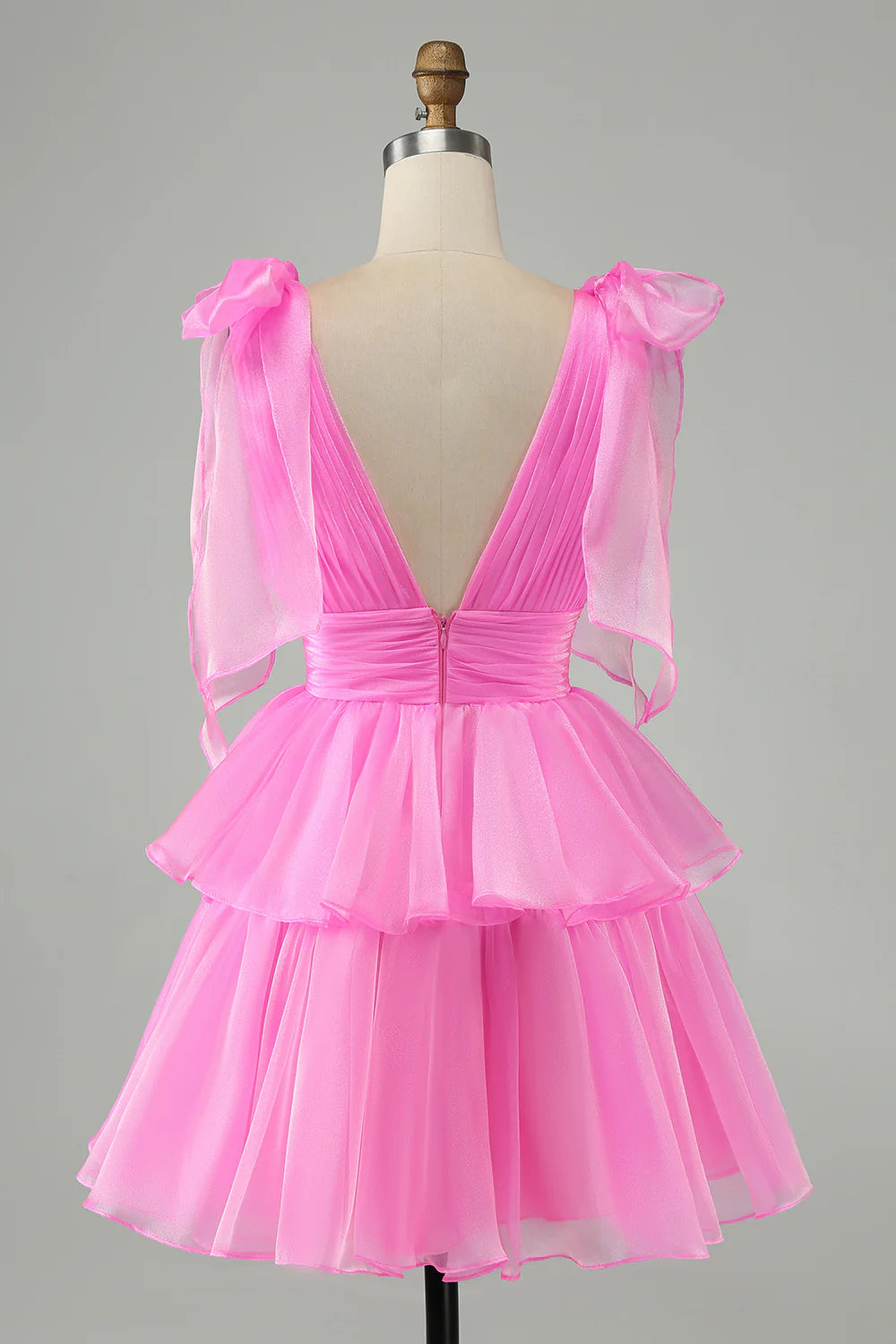 Wholesale Short Cute Homecoming Dress Hot Pink A Line V Neck Backless Pleated Tiered