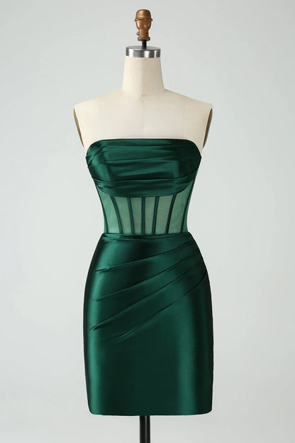 Wholesale Short Homecoming Dress Dark Green Bodycon Strapless Corset Fashionable and Beautiful