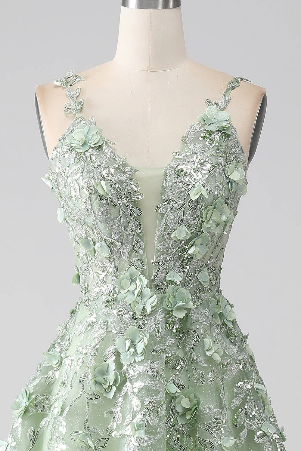 Wholesale A-Line Evening Dress Long Corset Appliqued Prom Dress with Detachable Sleeves Sage