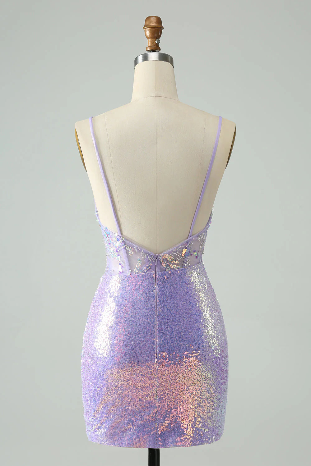 Wholesale Homecoming Dress Glitter Lilac Tight Spaghetti Straps Corset with Sequins