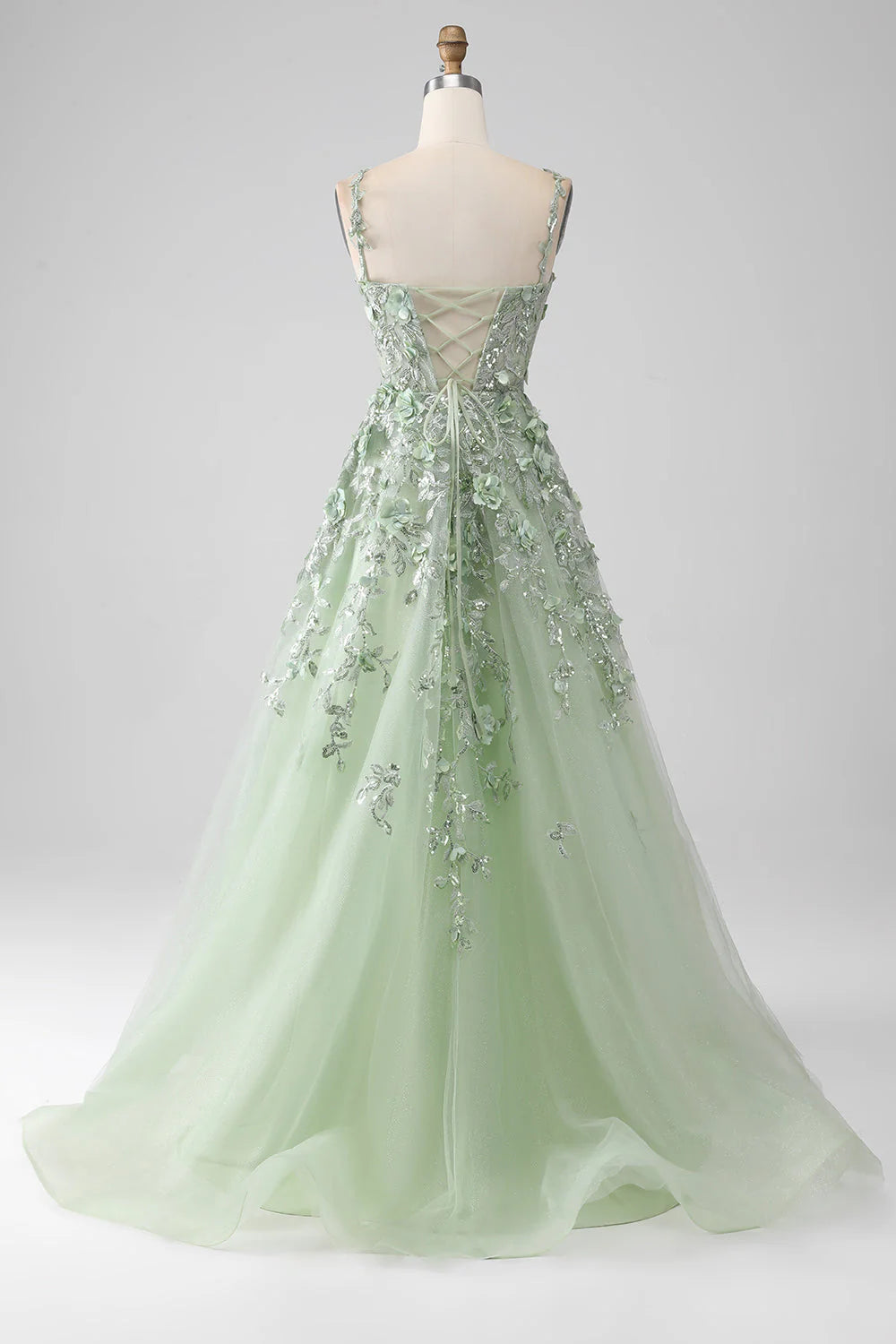 Wholesale A-Line Evening Dress Long Corset Appliqued Prom Dress with Detachable Sleeves Sage