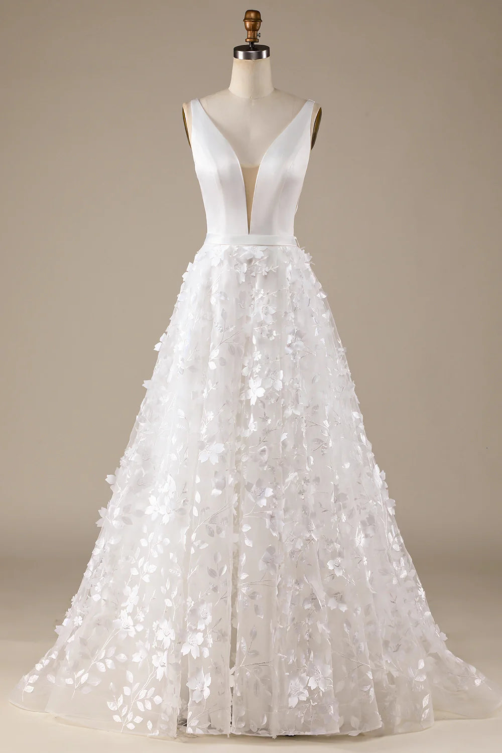 Wholesale Ivory A-Line V-Neck Wedding Dress with 3D Flowers