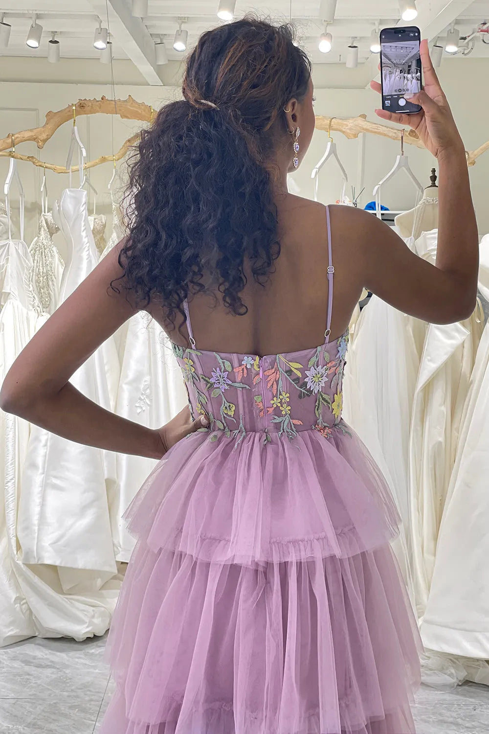 Wholesale Prom Dress A-Line Tiered Tulle With Embroidery