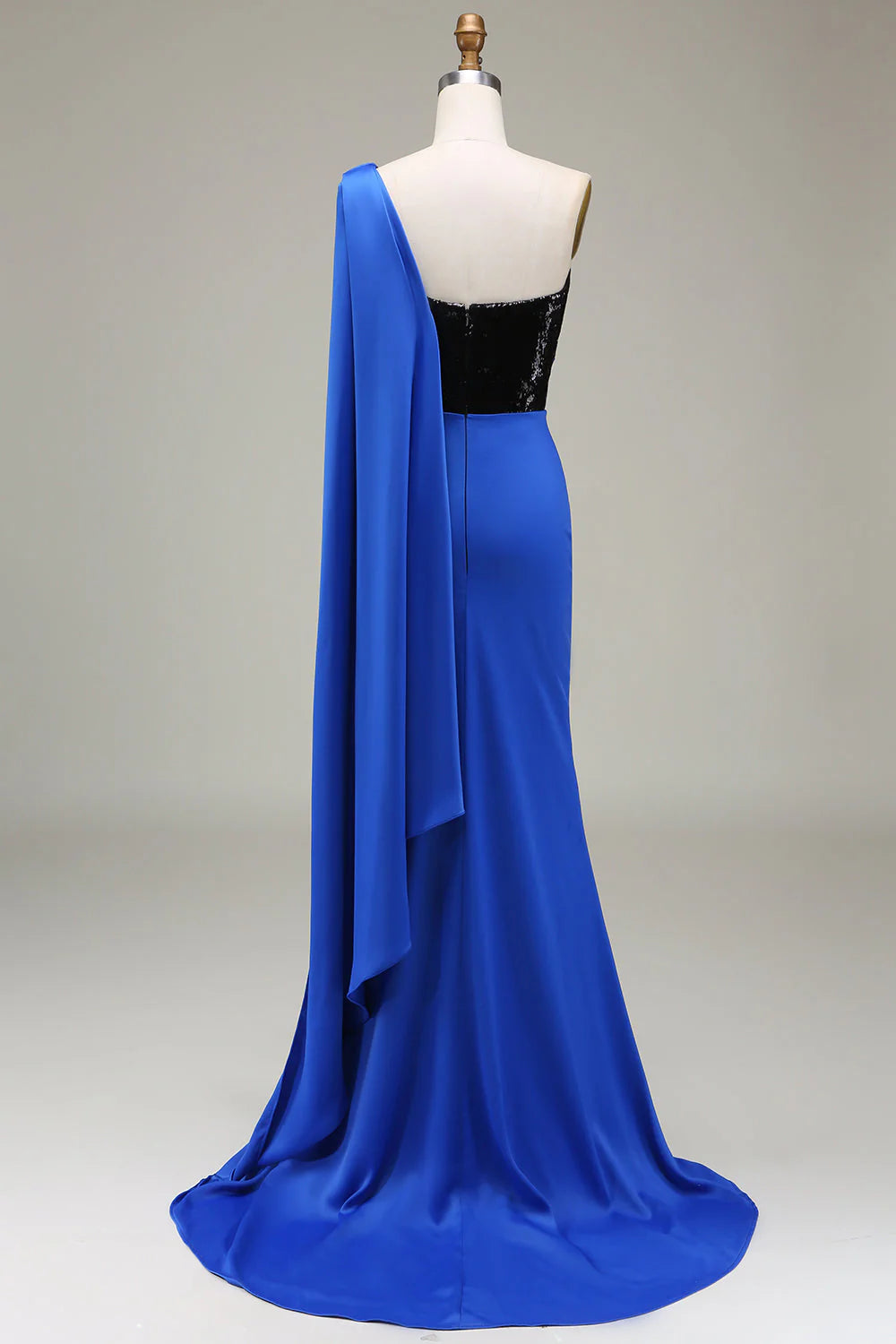 Wholesale Royal Blue One Shoulder Mermaid Evening Dress Sequin Pleated Prom Dress with Slit