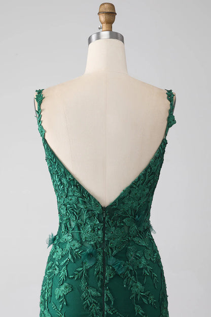 Wholesale Mermaid Prom Dress Spaghetti Straps with Appliques Dark Green