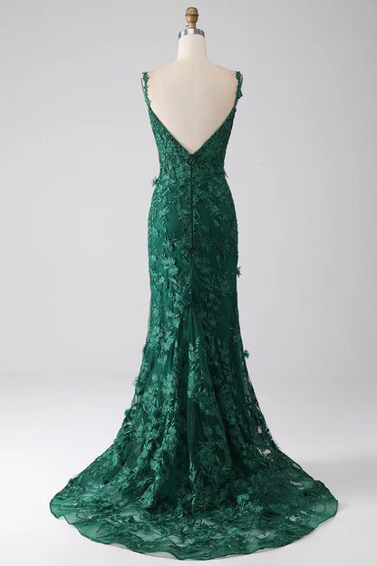 Wholesale Prom Dress Mermaid Spaghetti Straps with Appliques Dark Green