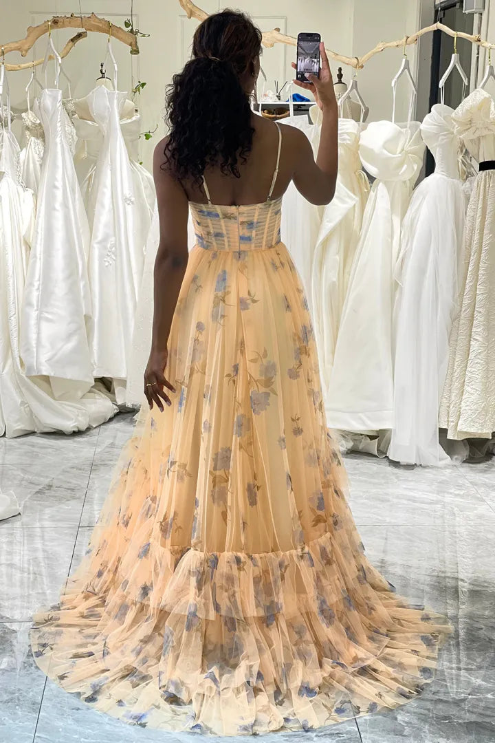 Wholesale Prom Dress A Line Spaghetti Straps Long Print Tulle