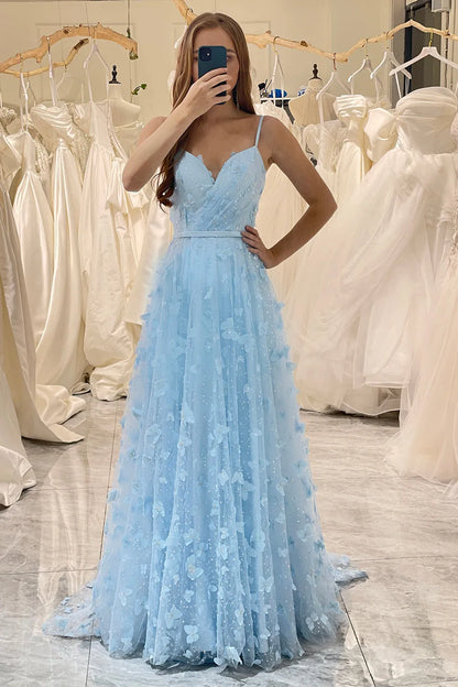 Wholesale A Line Spaghetti Straps Long Prom Dress With 3D Flowers