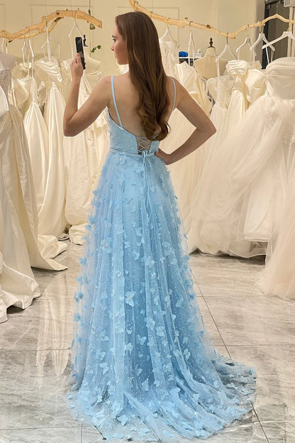 Wholesale A Line Spaghetti Straps Long Prom Dress With 3D Flowers