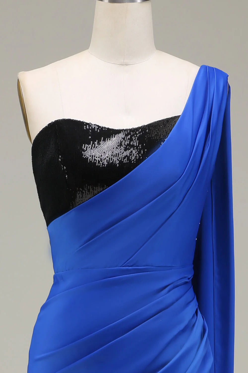 Wholesale Royal Blue One Shoulder Mermaid Evening Dress Sequin Pleated Prom Dress with Slit