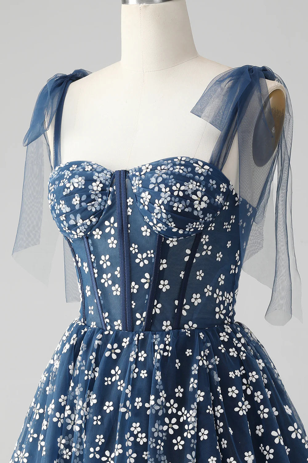 Wholesale Cute A Line Spaghetti Straps Print Corset Navy Short Homecoming Dress