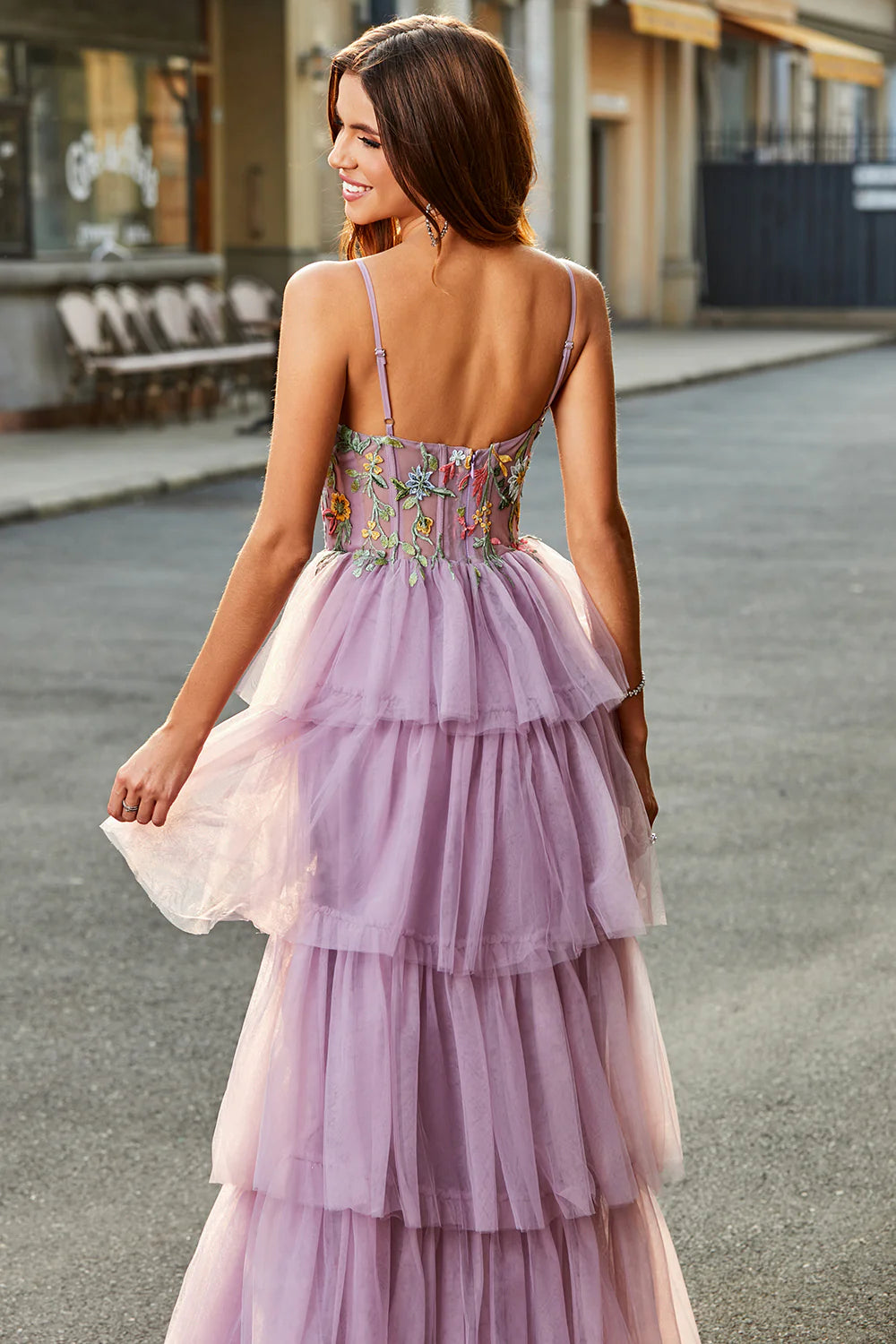 Wholesale A-Line Prom Dress Tulle Corset Tiered With Appliques