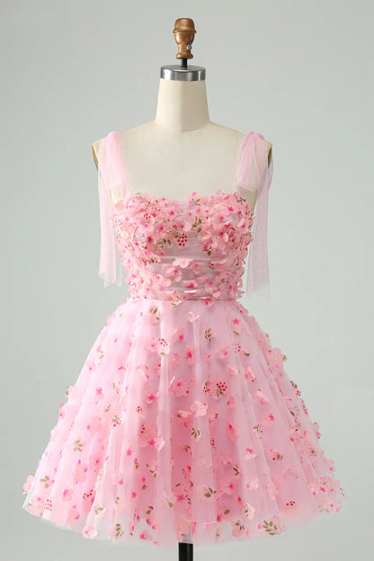 Wholesale A Line Pearls Corset with Appliques Flower Short Homecoming Dress Cute Pink