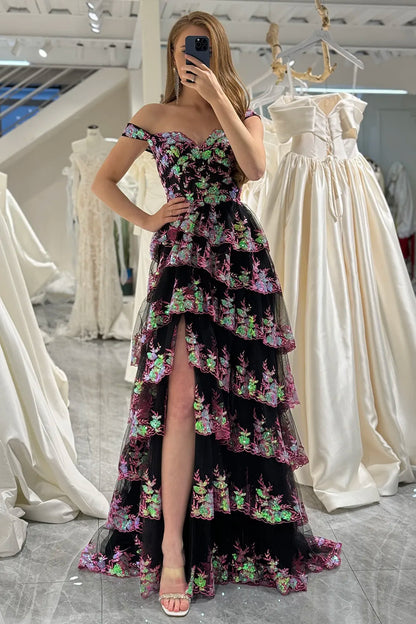 Wholesale Gorgeous Prom Dress A-Line Off The Shoulder Tiered With Split