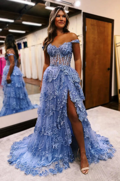 Wholesale Prom Dress Goegeous Off The Shoulder Tiered With Appliques