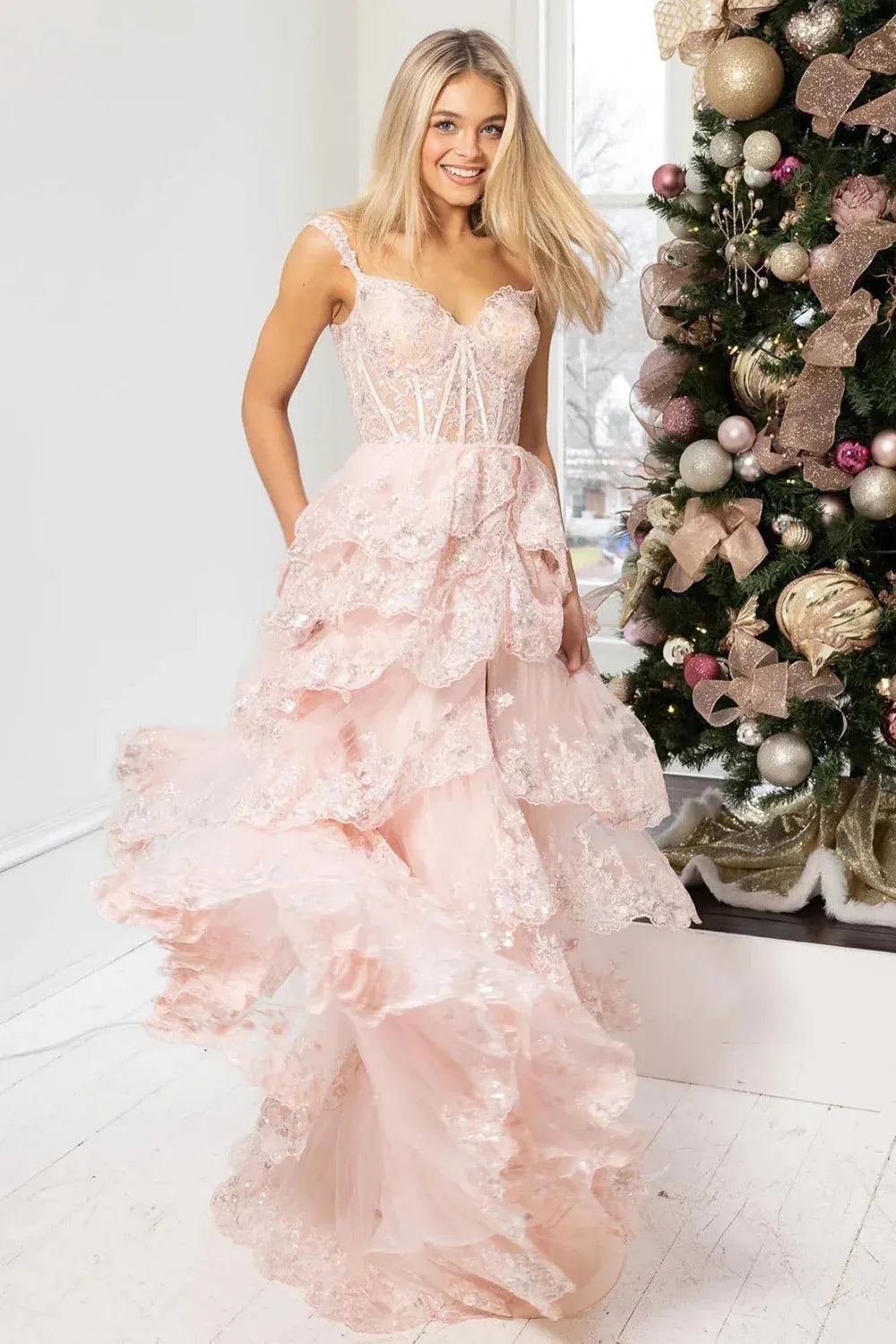 Wholesale Prom Dress A-Line Off The Shoulder Stunning Glitter Tiered With Split