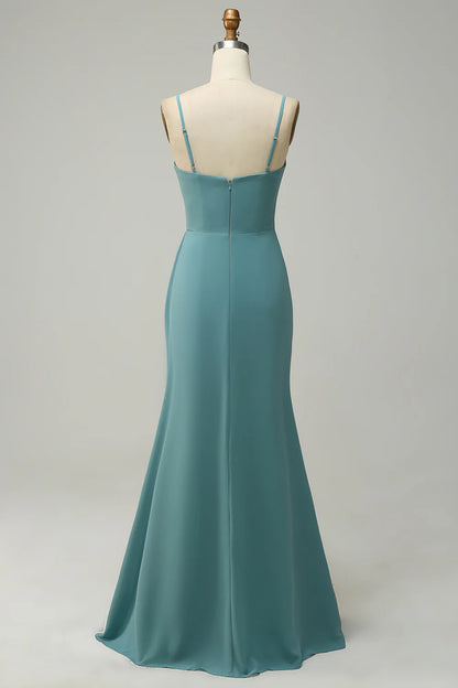 Wholesale Green Draped Long Chiffon Bridesmaid Dress