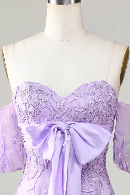 Wholesale Short Homecoming Dress Purple Bodycon Sweetheart with Bowknot Graduation Dresses