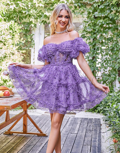 Wholesale A-Line Short Tulle Homecoming Party Dress Off The Shoulder