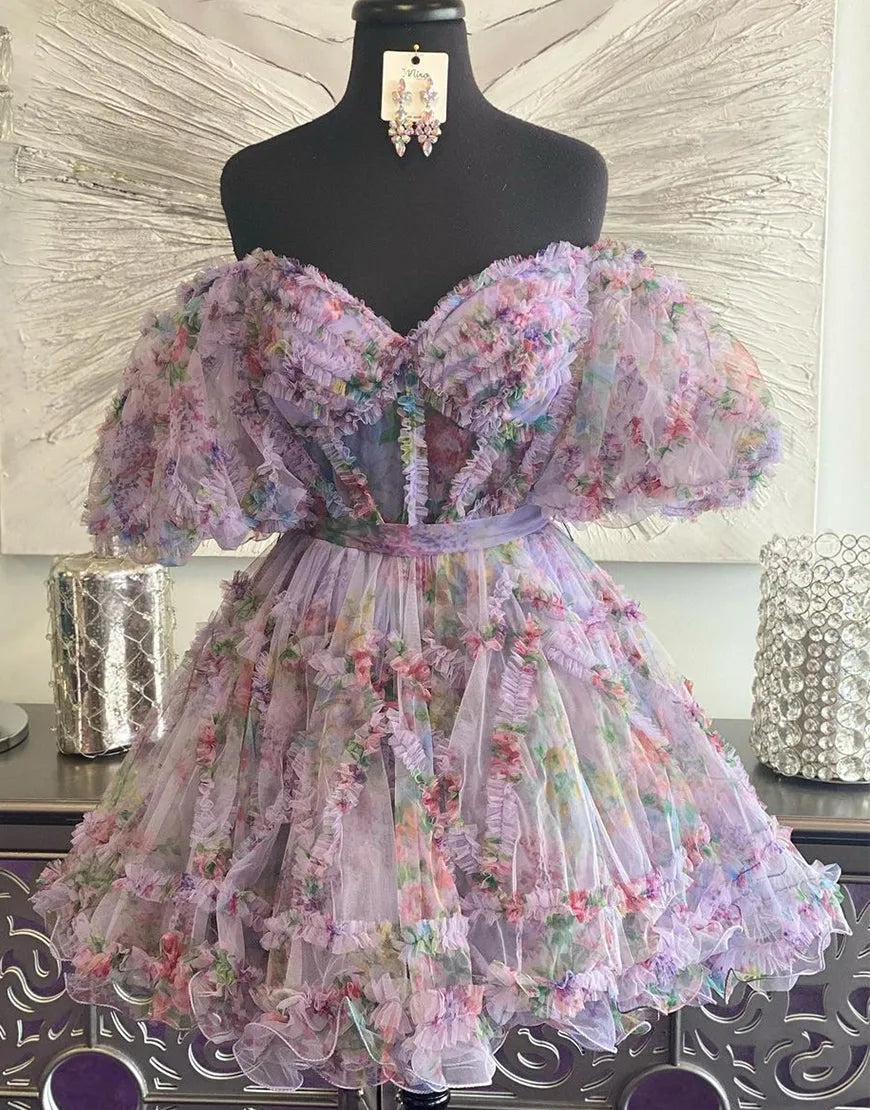 Wholesale A-Line Short Tulle Homecoming Party Dress Off The Shoulder