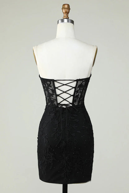 Wholesale Homecoming Dress Bodycon Black Sweetheart Corset with Appliques