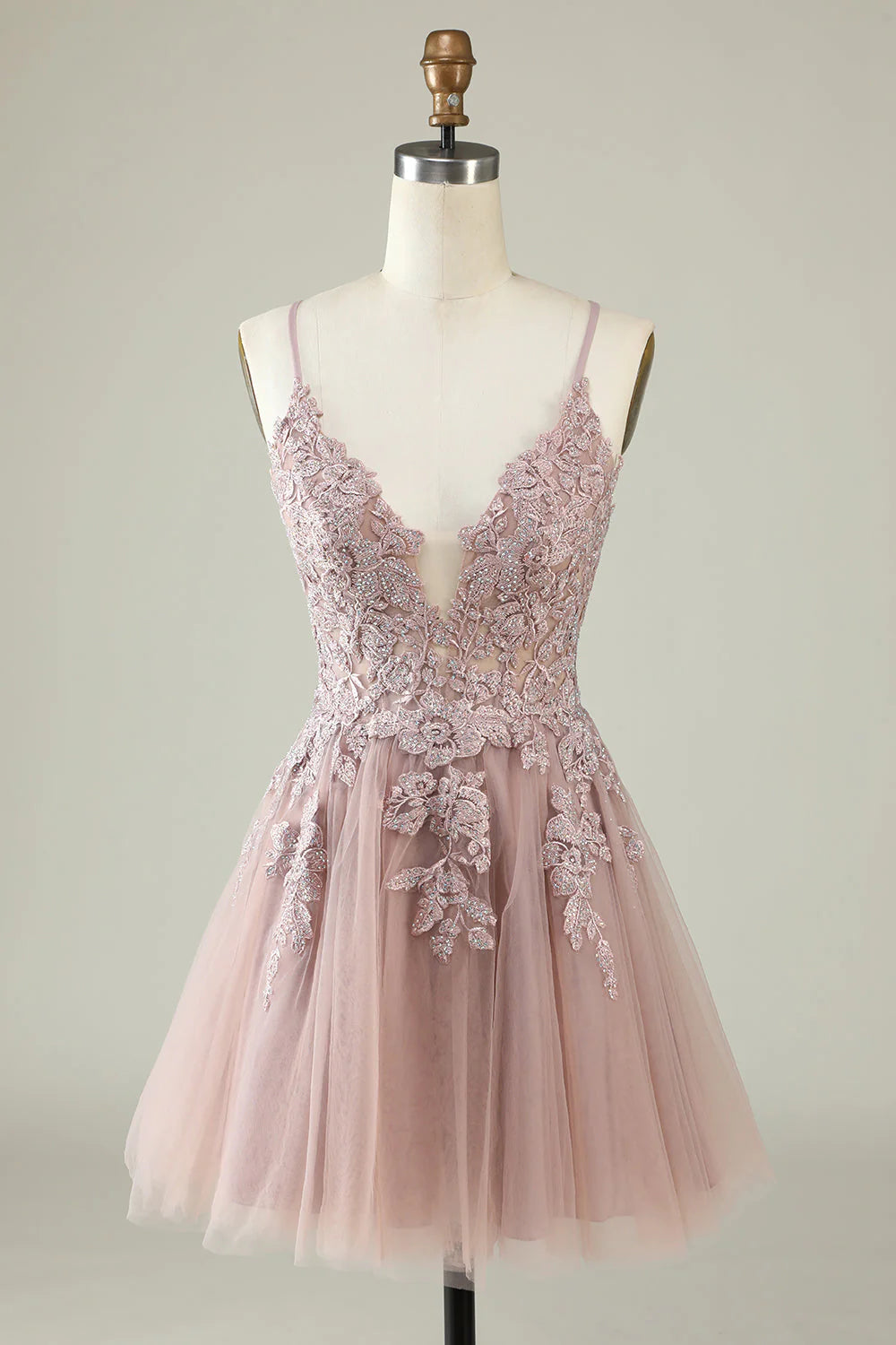 Wholesale A Line Homecoming Dress Blush Spaghetti Straps Short with Appliques