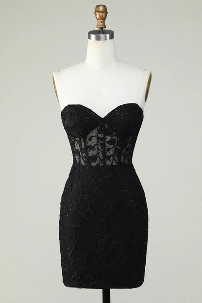 Wholesale Homecoming Dress Bodycon Black Sweetheart Corset with Appliques