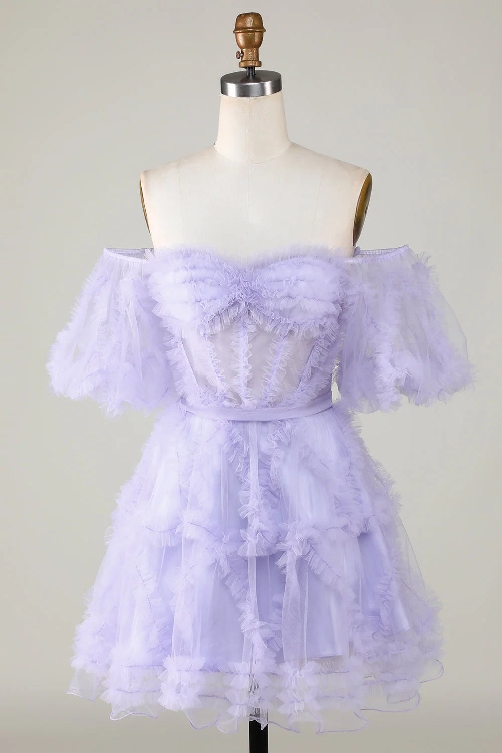 Wholesale Homecoming Dress Purple Stylish A Line Off the Shoulder Tulle Corset Evening Dress