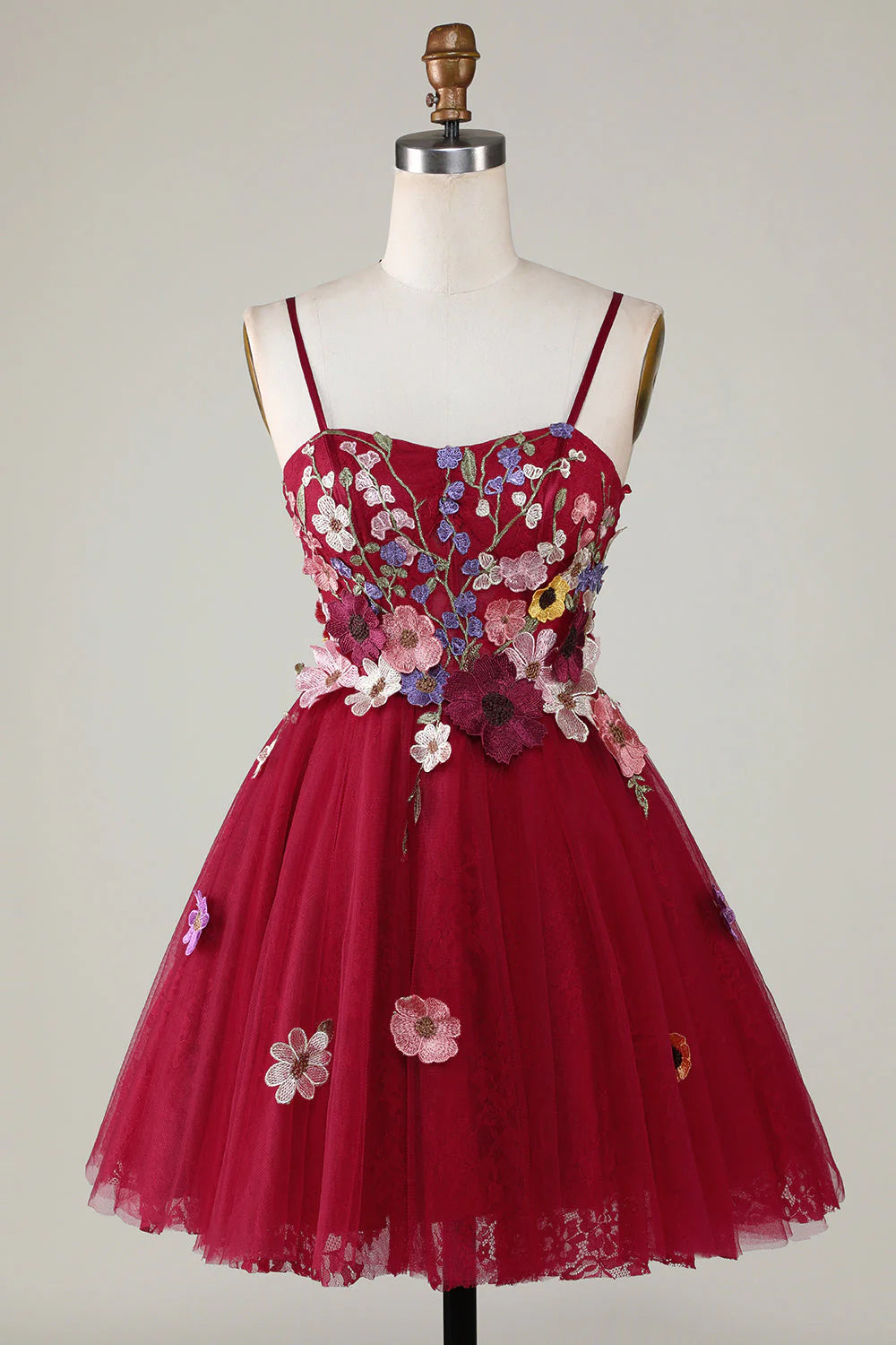 Wholesale Short Homecoming Dress Gorgeous A Line Spaghetti Straps Burgundy with 3D Flowers