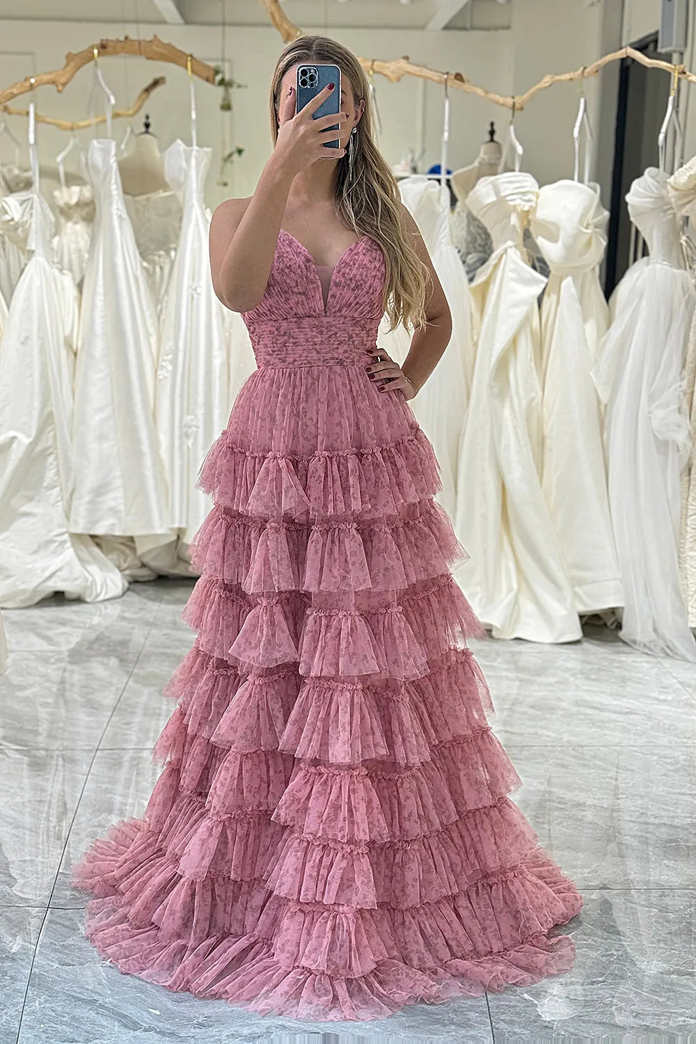 Wholesale Prom Dress A Line Spaghetti Straps Lace Up Long Tiered