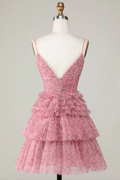 Wholesale Blush Short Homecoming Dress Cute A Line Spaghetti Straps Evening Dress with Ruffles