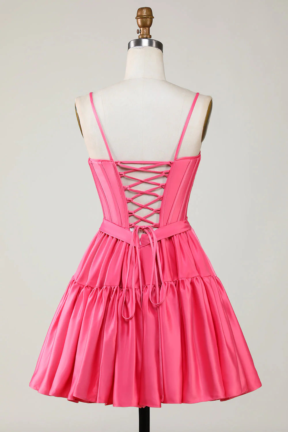 Wholesale A Line Homecoming Dress Cute Spaghetti Straps Corset Ruffle with Bows Fuchsia