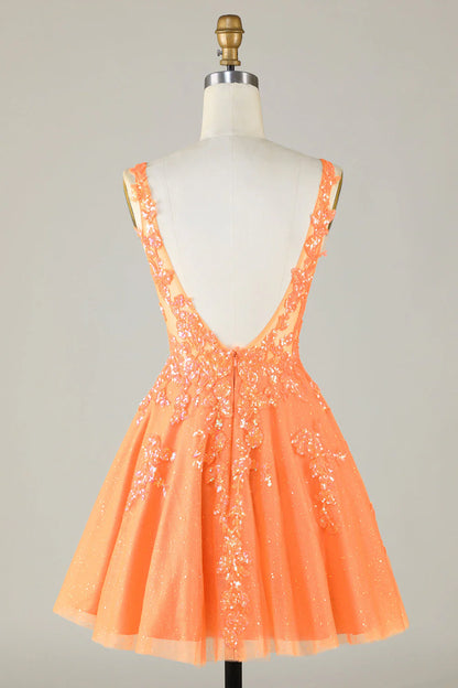 Wholesale A Line Short Homecoming Dress Glitter Orange V Neck Sequins Graduation Dresses