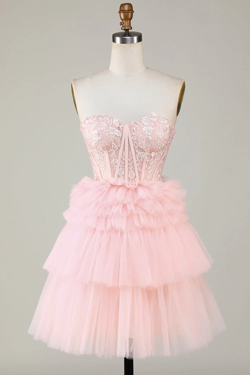 Wholesale Trendy A Line Homecoming Dress Sweetheart Tiered Pink with Ruffles