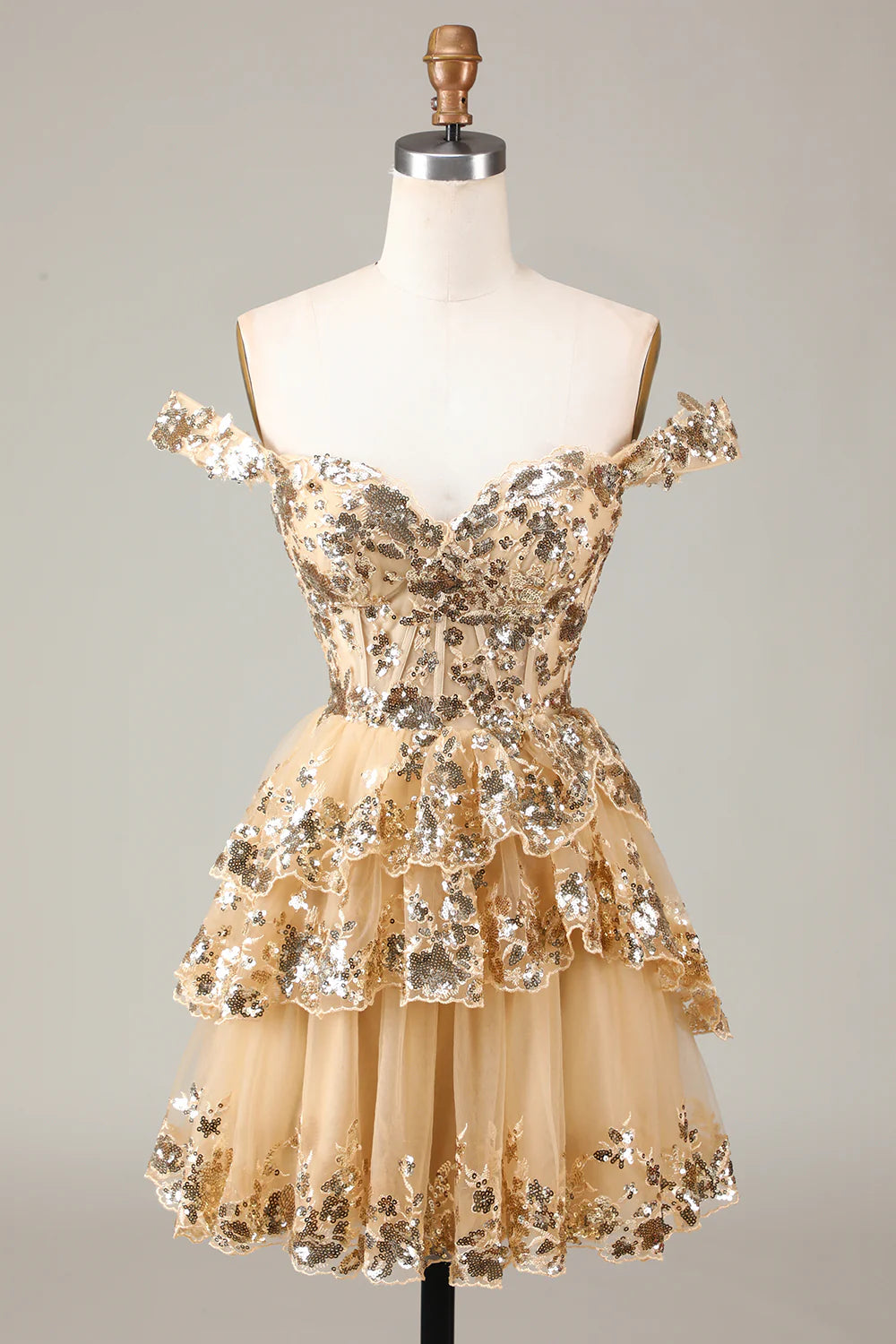 Wholesale Homecoming Dress with Sequins Sparkly A Line Off The Shoulder Corset Tiered Short