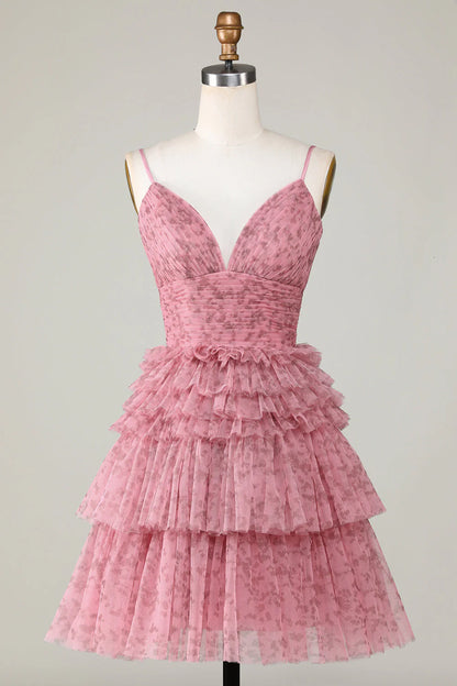 Wholesale Blush Short Homecoming Dress Cute A Line Spaghetti Straps Evening Dress with Ruffles