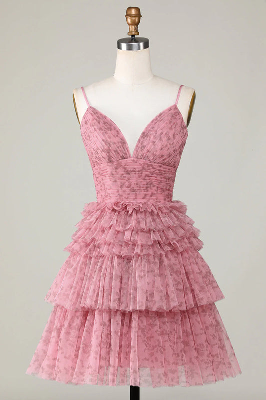 Wholesale Blush Short Homecoming Dress Cute A Line Spaghetti Straps Evening Dress with Ruffles