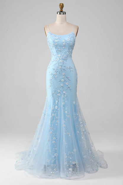 Wholesale Mermiad Spaghetti Prom Dress with Appliques Straps