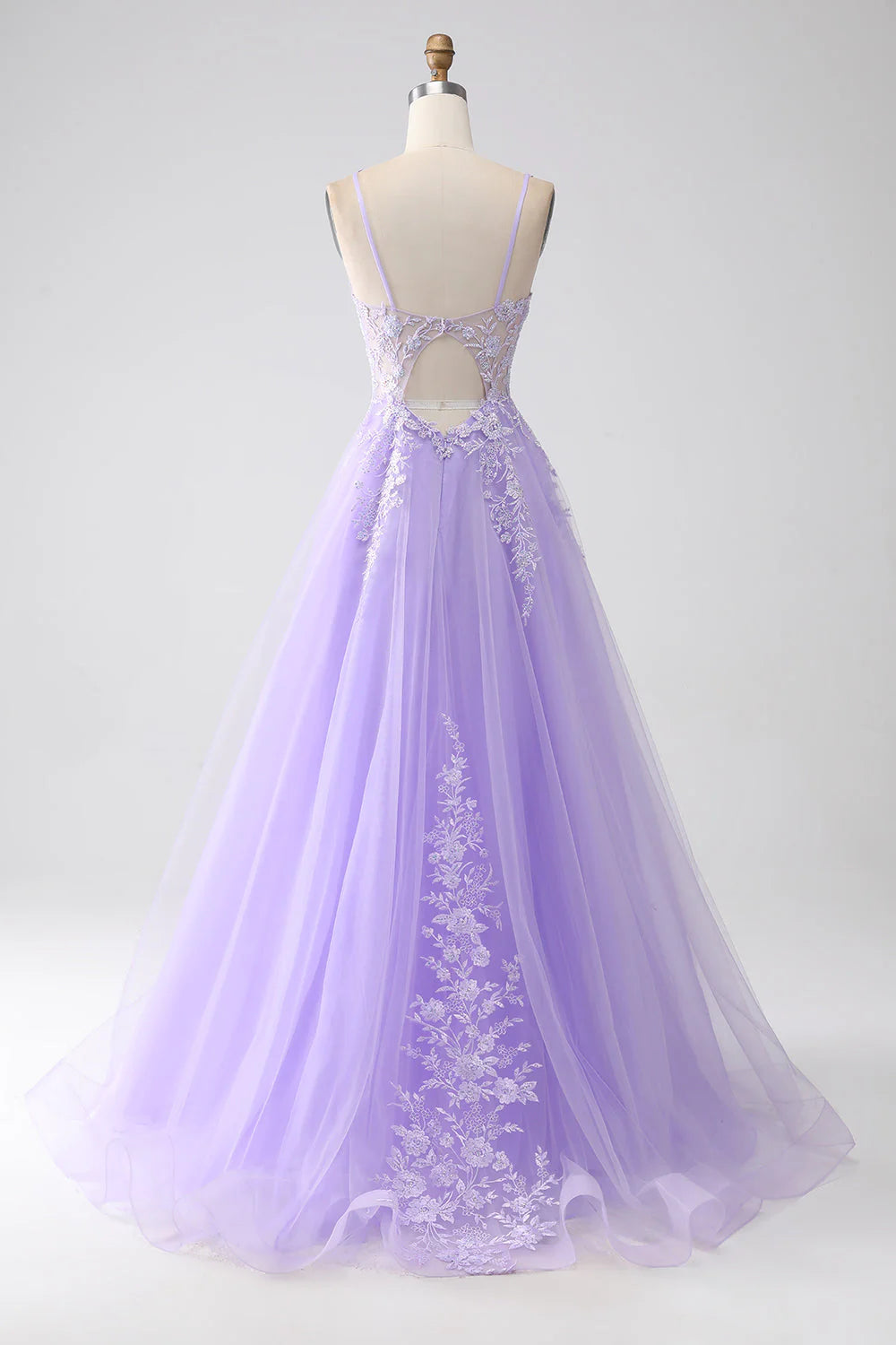 Wholesale A-Line Evening Dress Spaghetti Straps Tulle Long Prom Dress with Appliques Lilac