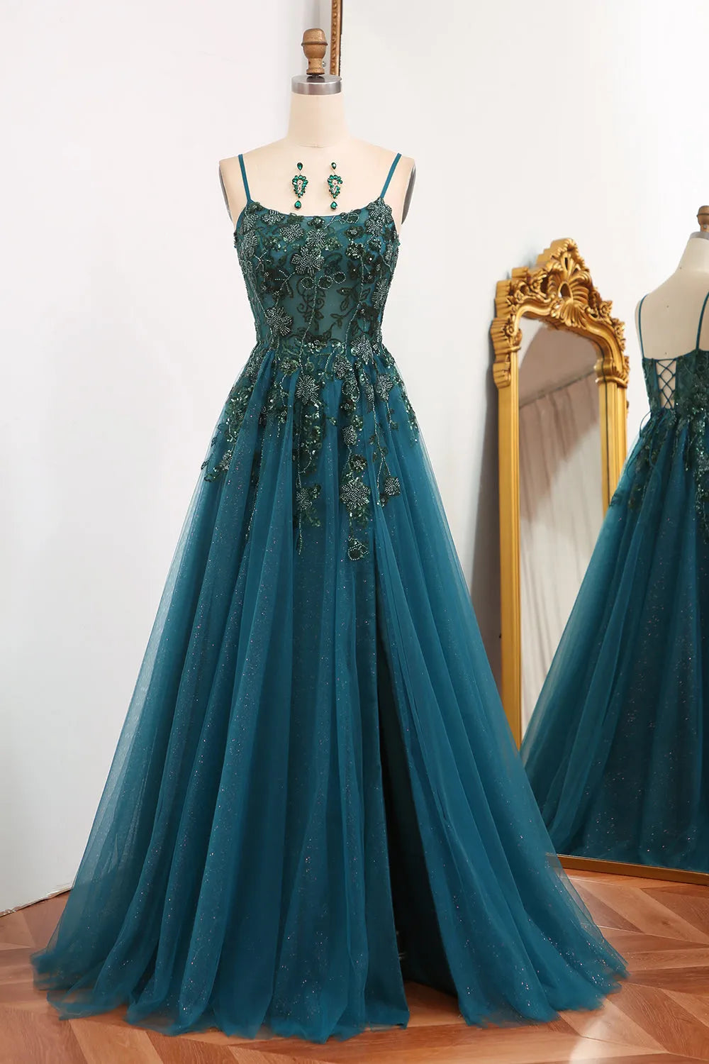 Wholesale Prom Dress A-Line Tulle Long Appliqued With Slit