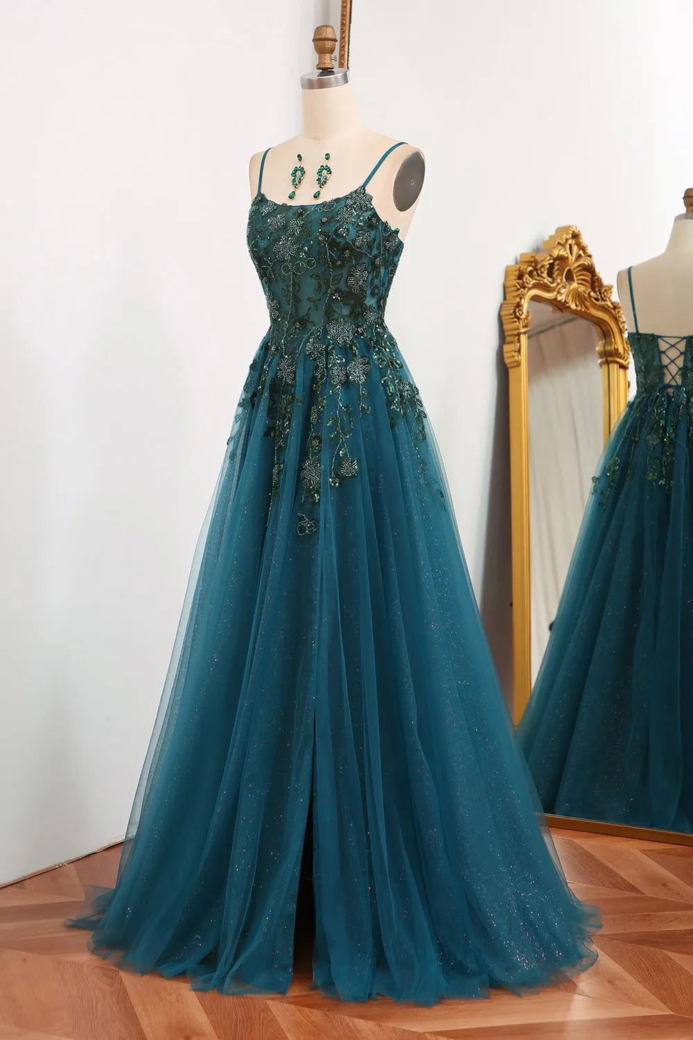 Wholesale Prom Dress A-Line Tulle Long Appliqued With Slit