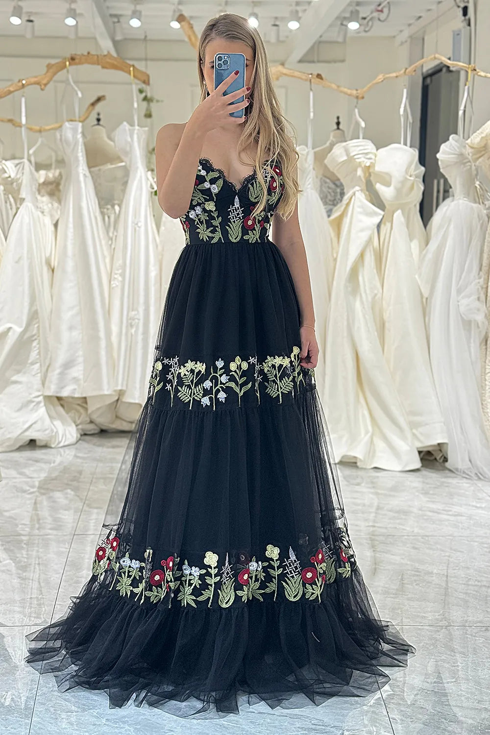 Wholesale Prom Dress A Line Lace Up Long Tulle With Embroidery