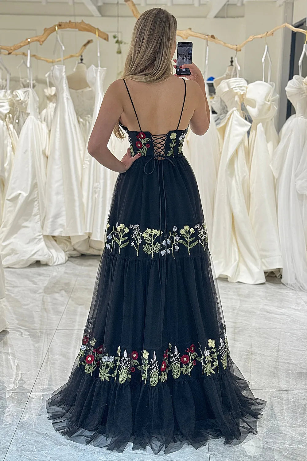 Wholesale Prom Dress A Line Lace Up Long Tulle With Embroidery