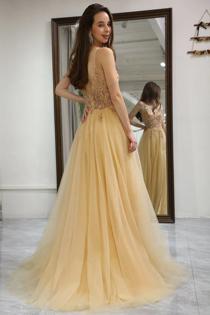 Wholesale A-Line Spaghetti Straps Long Tulle Prom Party Dress With Split