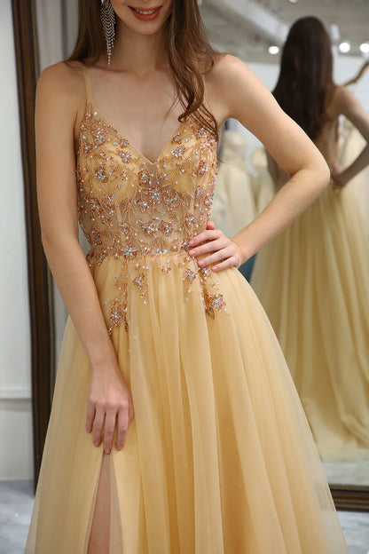 Wholesale A-Line Spaghetti Straps Long Tulle Prom Party Dress With Split