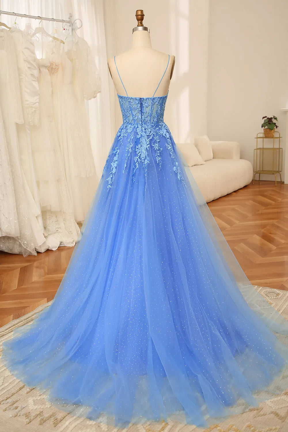 Wholesale Prom Dress A-Line Spaghetti Straps Zipper Back Tulle With Appliques